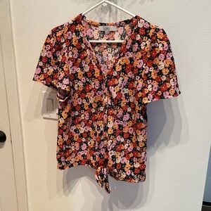 LOFT Floral Blouse - Black, Pink, Orange